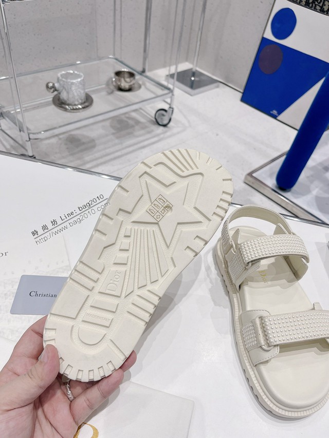 Dior迪奧2022新款新色系魔術貼涼鞋原版複刻珍珠款沙灘涼鞋女士涼鞋 dx3080